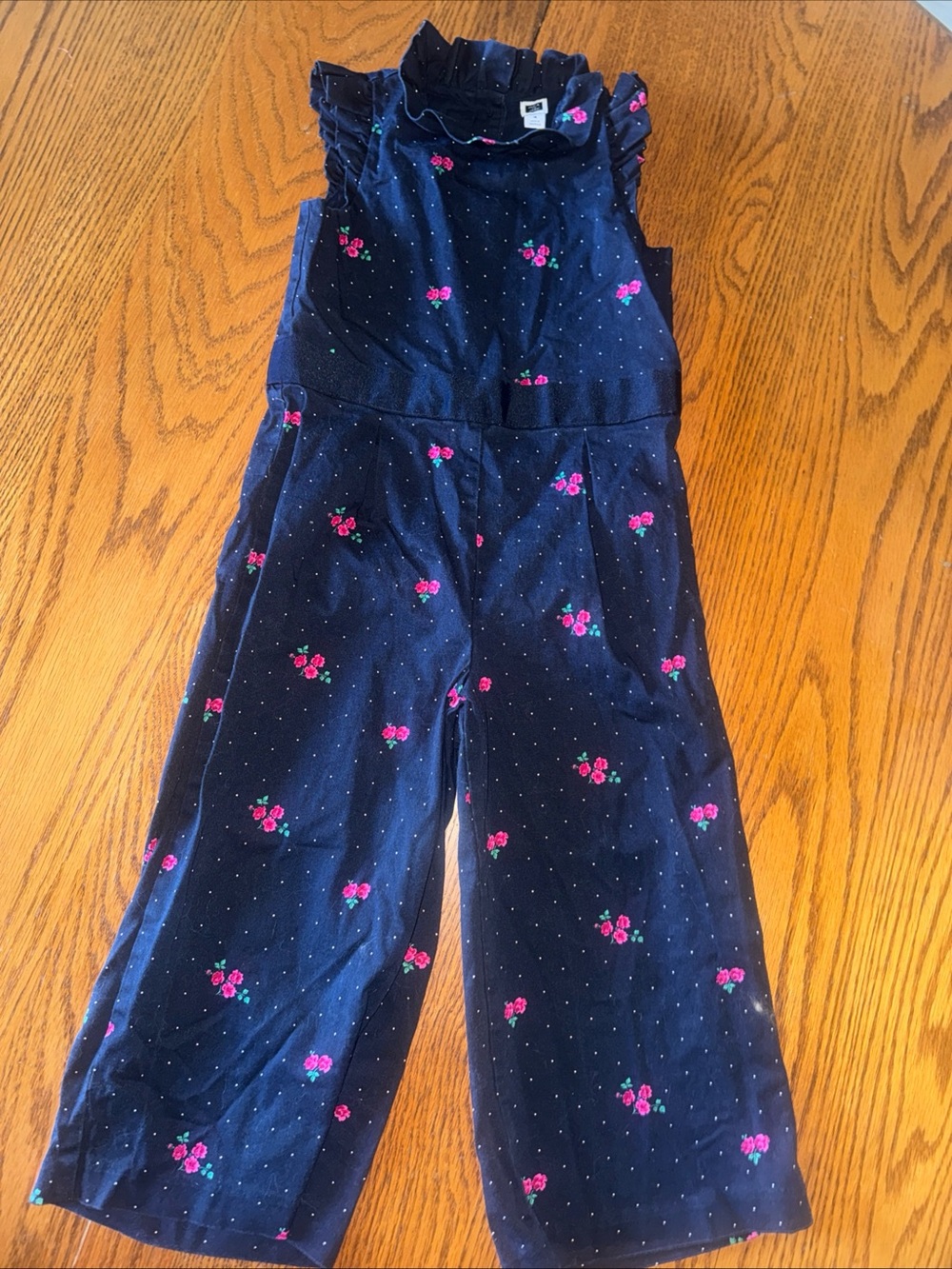 Janie and Jack Navy Floral Ruffle-Neck Jumpsuit